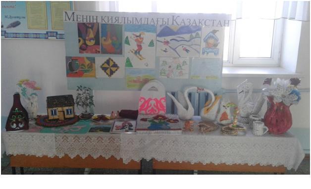 №14 Бейімбет Майлин атындағы орта мектебінде Көркем еңбек пәнінің мұғалімі Анафия Шерімбаеваның ұйымдастыруымен 16-20 қазан 2020ж.      5-7 сынып оқушылары арасында «Менің қиялымдағы Қазақстан» деген тақырыппен пластик, шыны, қағаз қалдықтарынан жаса